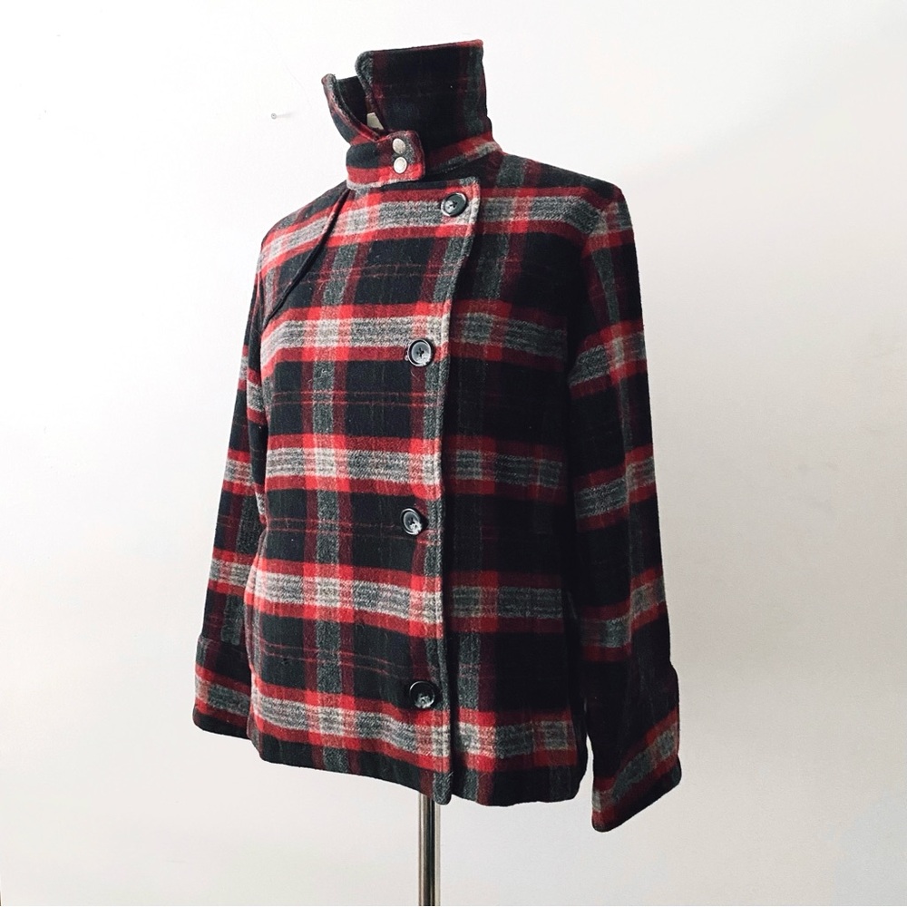 WOOLRICH Plaid Red and Black Women's Wool Blend Peacoat
